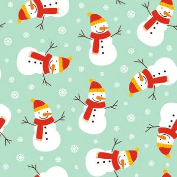 Snowman and snowflake pattern on light blue background Stock Illustration
