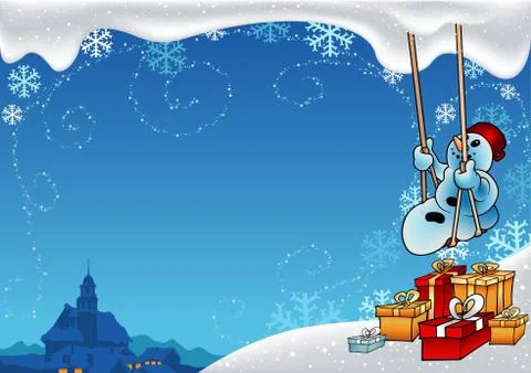 Snowman And Swing Stock Illustration