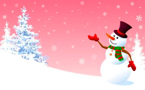 Snowman on a background of pink sky Stock Illustration