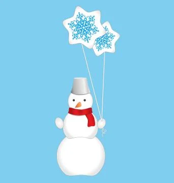 Snowman with balloons Illustrazione stock