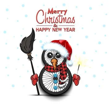 Snowman from bicycle wheels Illustrazione stock