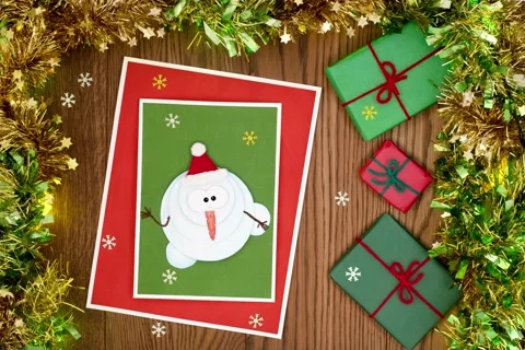 Snowman blinks and waves his hand Stock Footage 139414599