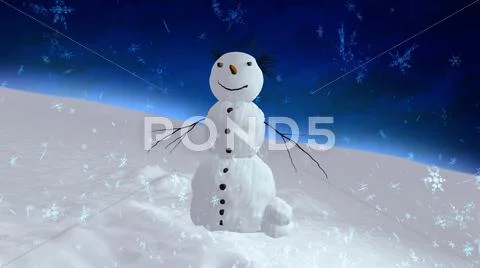 Snowman blue sky center Stock Illustration