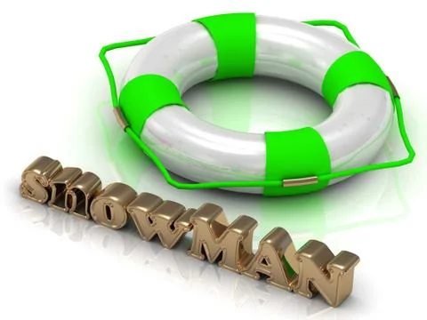 SnowMAN - bright gold letters and color life buoy on a white background Stock Illustration