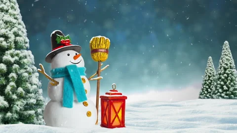 Snowman with broom Stock Footage 250246737