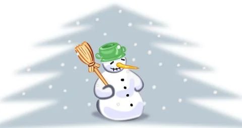 Snowman with broom Stock Illustration