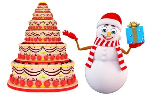 Snowman with cake Stock Illustration