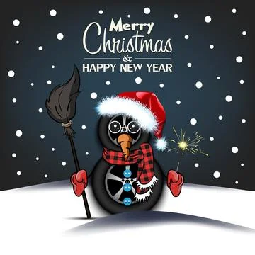 Snowman from car wheels Stock Illustration