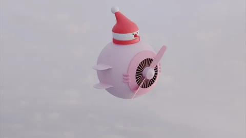 Snowman On Cartoon Plane Flying In Clouds Loopable Animation Stock Footage 257947872