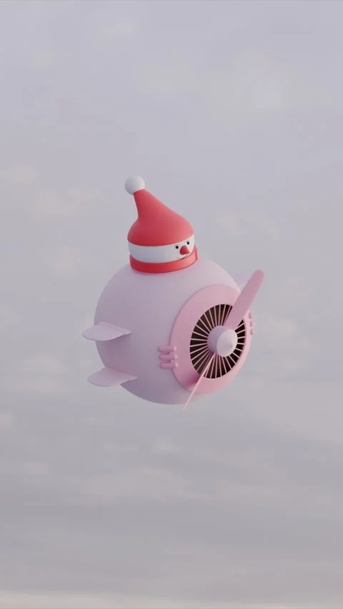 Snowman On Cartoon Plane Flying In Clouds Loopable Vertical Animation Stock Footage 257947895