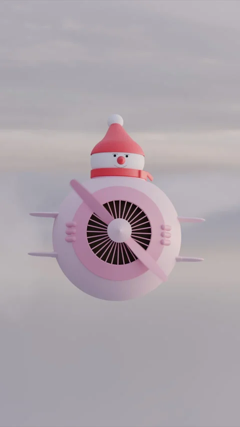 Snowman On Cartoon Plane Flying In Clouds Vertical Loop Animation Stock Footage 257957260