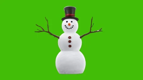 Snowman character animation on green screen winter holiday clip Stock Footage 314890174