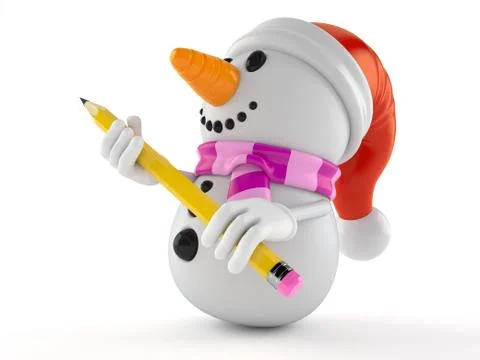 Snowman character holding pencil Stock Illustration