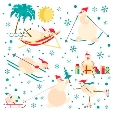 Snowman characters icon set. Flat design Stock Illustration