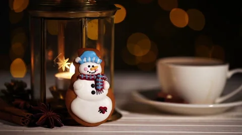 Snowman Christmas cookie Video stock 57373997