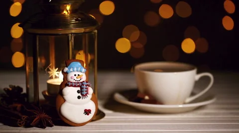 Snowman Christmas cookie Stock Footage 57374080