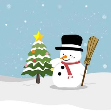 Snowman with Christmas tree. Stock Illustration