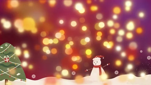 Snowman with a Christmas tree with multi-colored lights in the background Video stock 258508056