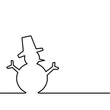 Snowman continuous lines isolated on white background, winter christmas. Stock Illustration