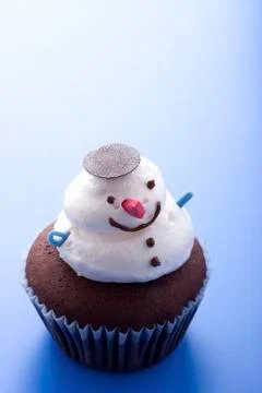 Snowman cupcake Stock Photos
