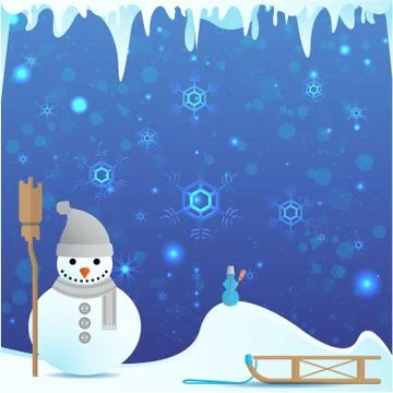 Snowman with cute broom Stock Illustration