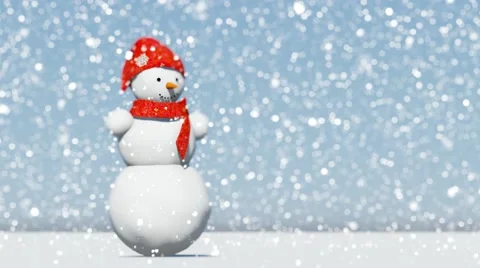 Snowman dancing under snowfall. Cartoon 3d animation Stock Footage 57318070