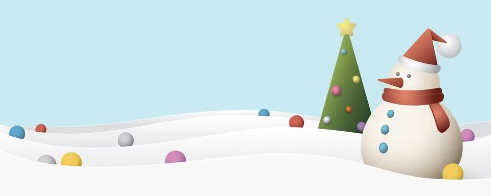 Snowman with decorated christmas tree in snow landscape at night geometric .. Stock Illustration