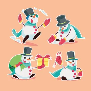 Snowman distributing gifts in flat design Stock Illustration