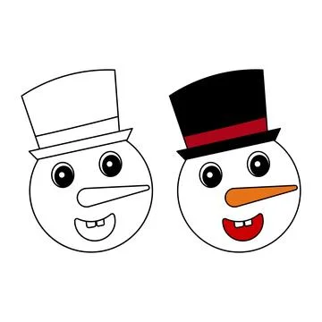 Snowman Faces with Top Hats Vector Illustration Stock Illustration