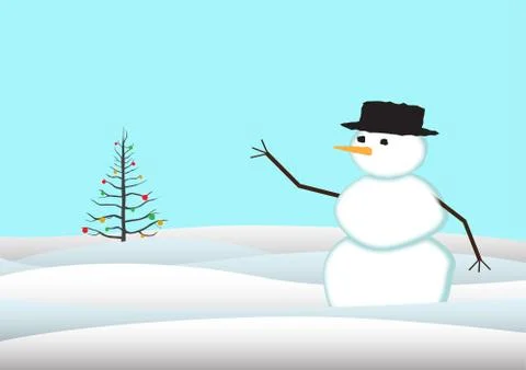 Snowman In Field Stock Illustration