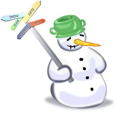 Snowman with five ways guidepost Stock Illustration