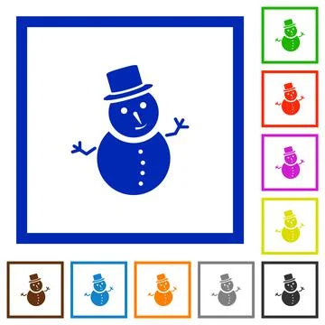 Snowman flat framed icons Stock Illustration