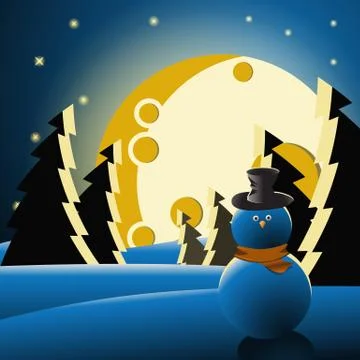 Snowman in the forest Stock Illustration