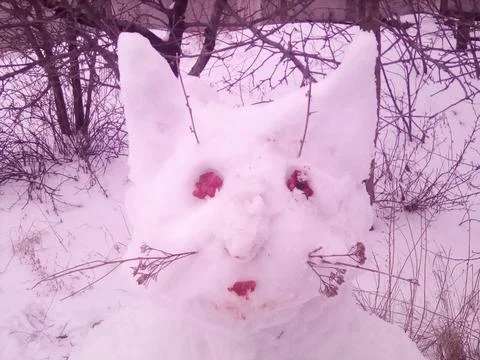Snowman in the form of a cat Stock-Fotos