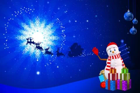 Snowman with gift box Stock Illustration