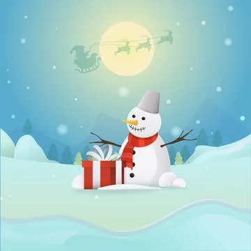 Snowman with a gift for the design of the winter theme Stock Illustration