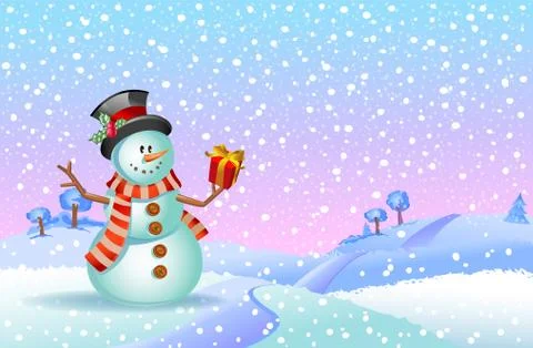 Snowman with gift Stock Illustration