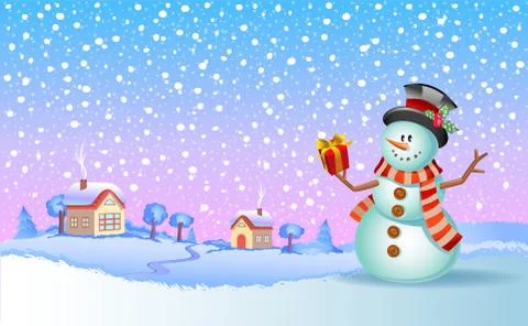 Snowman with gift Stock Illustration
