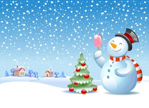 Snowman with gift Stock Illustration
