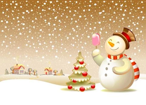 Snowman with gift Stock Illustration