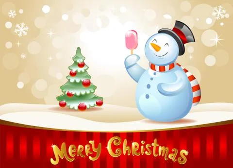 Snowman with gift Illustrazione stock