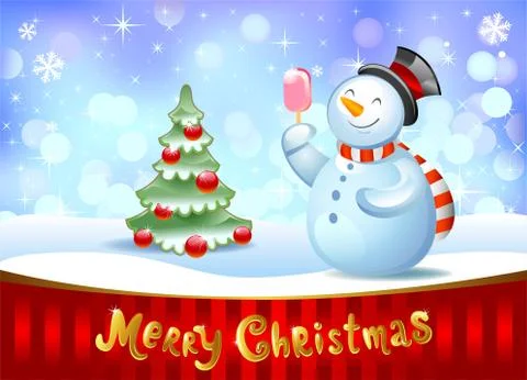 Snowman with gift Stock Illustration