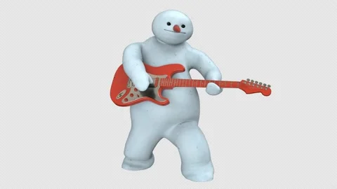 Snowman guitar playing - 3d render looped with alpha channel. Stock Footage 211569378
