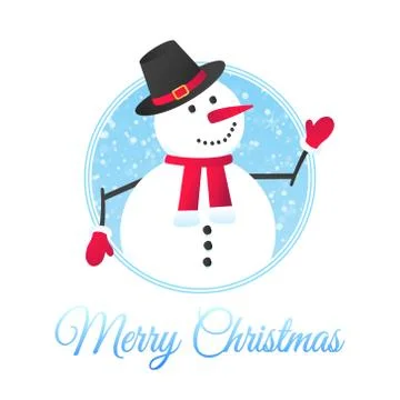 The snowman with hat, gloves, with falling snow flat style design vector Stock Illustration