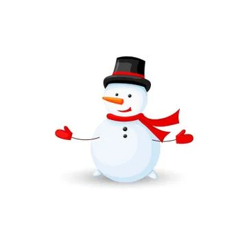Snowman in hat on head over white background Stock Illustration