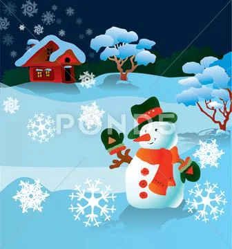 Snowman in hat Stock Illustration