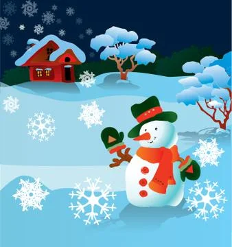 Snowman in hat Illustrazione stock