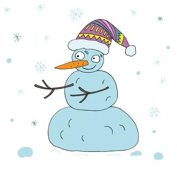 Snowman in a hat. Vector character. Stock Illustration