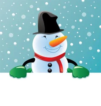 Snowman holding blank paper for Stock Illustration