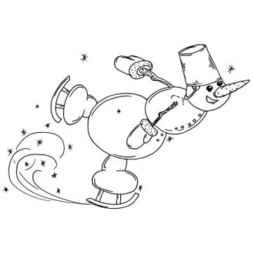 Snowman ice skating. Vector illustration of a cheerful snowman ice skating fo Stock Illustration